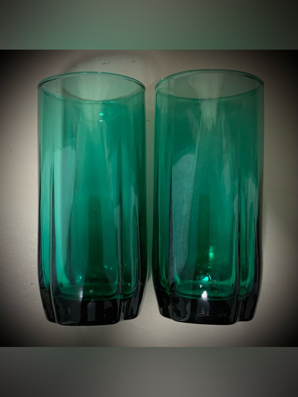 Vintage Emerald Green Tumblers Drinking Glasses (2) Set